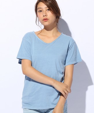 Naughty Dog フェードクルーネックTシャツ レディース ブルー