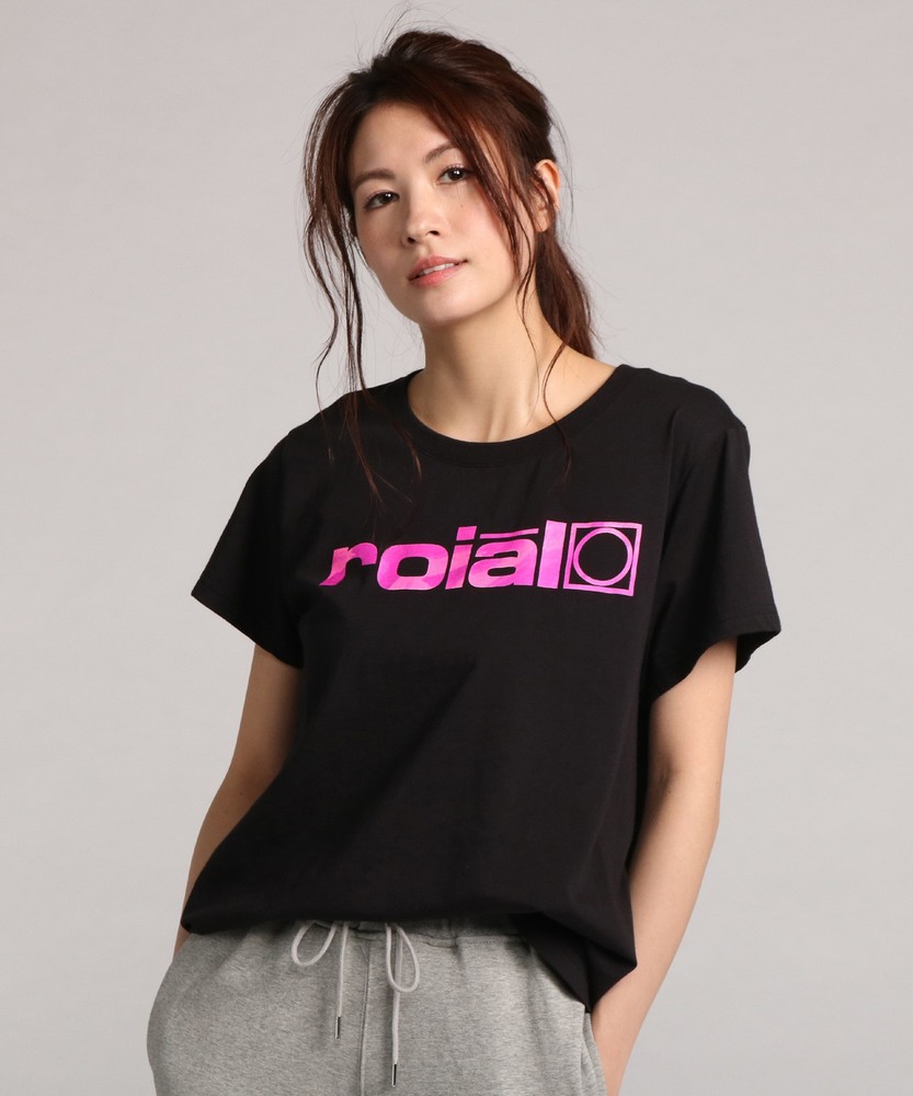 roial マーブルロゴ半袖クルーネックTシャツ レディース ブラック