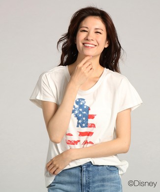 DISNEY ミッキーマウスデザイン プリントゆるTシャツ レディース ホワイト*