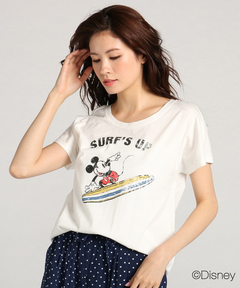 DISNEY ミッキーマウスデザイン プリントゆるTシャツ レディース ホワイト*