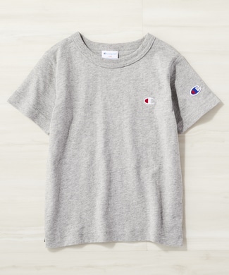 Champion ワンポイントロゴクルーTシャツ キッズ グレー